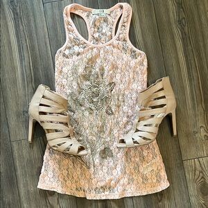 XXI Pink Lace Dress with pink Jessica Simpson heels